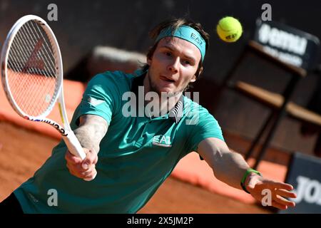 Rome, Italy. 10th May, 2024. Alexander Bublik of Kazakhstan in action during the match against Nuno Borges of Portugal at the Internazionali BNL d'Italia 2024 tennis tournament at Foro Italico in Rome, Italy on May 10, 2024. Nuono Borges defeated Alexander Bublik 6-4, 6-4. Credit: Insidefoto di andrea staccioli/Alamy Live News Stock Photo