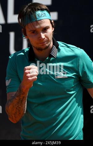 Rome, Italy. 10th May, 2024. Alexander Bublik of Kazakhstan reacts during the match against Nuno Borges of Portugal at the Internazionali BNL d'Italia 2024 tennis tournament at Foro Italico in Rome, Italy on May 10, 2024. Nuono Borges defeated Alexander Bublik 6-4, 6-4. Credit: Insidefoto di andrea staccioli/Alamy Live News Stock Photo