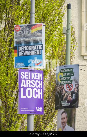 Volt, AfD, Die Grünen, Wahlplakate zur Europawahl 2024, Berlin, Deutschland Stock Photo