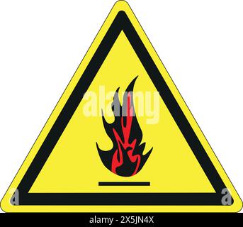 Triangular sign with yellow background and black surround: Danger of flammable materials Stock Vector