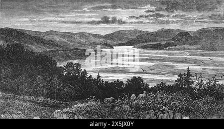 Barmouth Estuary, Gwynedd, Wales, 19th century. Black and White Illustration from Our Own Country Vol III published by Cassell, Petter, Galpin & Co. in the late 19th century. Stock Photo