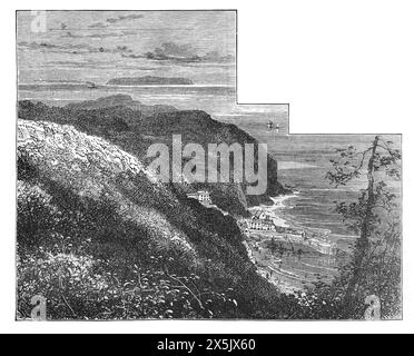 Clovelly, North Devon, viewed from The Hobby Drive. As it appeared in the late 19th century. Black and White Illustration from Our Own Country Vol III published by Cassell, Petter, Galpin & Co. in the late 19th century. Stock Photo