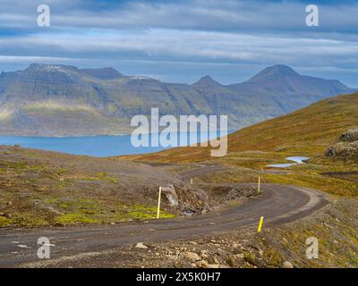 The Strandvegur between Veidileysufjordur and Reykjarfjordur. The Strandir in the Westfjords (Vestfirdir) in Iceland during autumn. Stock Photo