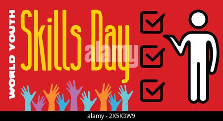 World Youth Skills Day, Standup Hand With Right Icon. Stock Vector