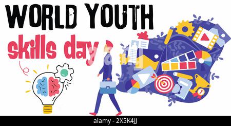 World Youth Skills Day, Digital Skill Like Social Media. Stock Vector