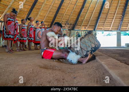 View of Swazi musical and dance performance, Mantenga Cultural Village ...