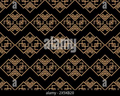 Geometric seamless pattern in line art style. Art deco geometric pattern of golden lines on a black background. Vintage linear style. Design for wallp Stock Vector