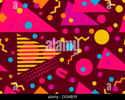 Geometric seamless pattern with memphis elements in 80s style. Colorful geometric pattern. Design of promotional products, wrapping paper and printing Stock Vector