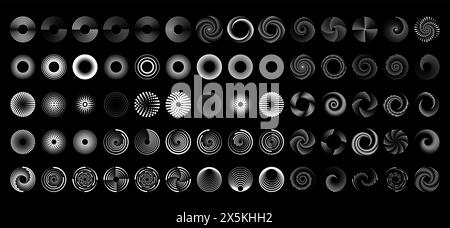 Set black thick halftone dashed speed lines. Design element for frame, logo, tattoo, web pages, prints, posters, template. Velocity lines in the shape Stock Vector