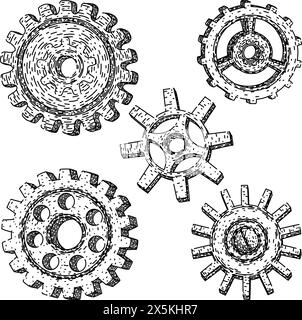 gears steampunk set sketch hand drawn vector Stock Vector Image & Art ...