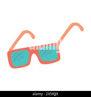 Colorful Sunglasses with Blue lens isolated on white background. Cartoon funny kids orange summer sun glasses icon, label and sign. Cool hipster Sungl Stock Vector