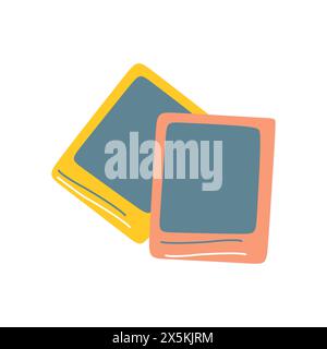 Photo frames, Instant Photo Flat Color Illustration isolated on white. Square Cartoon Color template for Memories, Pictures, Notes. Hand drawn Vacatio Stock Vector