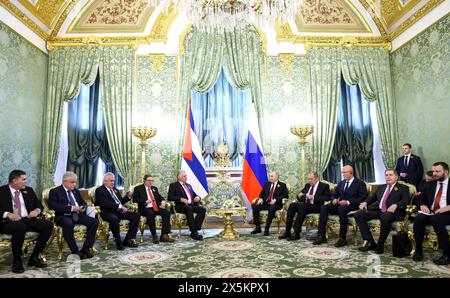 Moscow, Russia. 09th May, 2024. Russian President Vladimir Putin and Cuban President Miguel Díaz-Canel, left, during a bilateral meeting at the Grand Kremlin Palace, May 9, 2024 in Moscow, Russia. Credit: Mikhail Metzel/Kremlin Pool/Alamy Live News Stock Photo