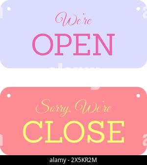 Lettering we are open closed for a door sign. Vector illustration Stock Vector