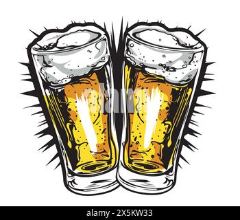 beer glasses mug. Vintage vector engraving illustration for web, poster, invitation to party oktoberfest festival. Isolated on white background. Stock Vector