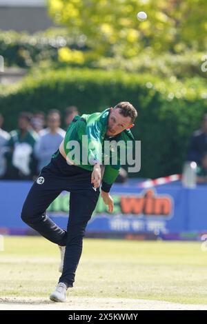 Ireland's Ben White bowling during the first T20 international at Castle Avenue Cricket Ground, Dublin. Picture date: Friday May 10, 2024. Stock Photo
