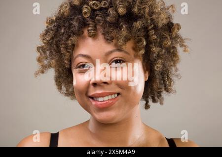 Studio shot of woman, close up of face Stock Photo