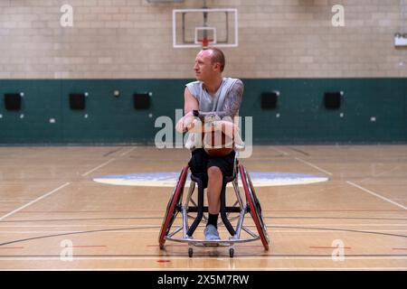 Male basketball player in wheelchair Stock Photo