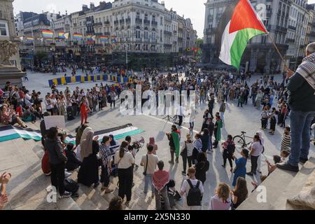 Brussels, Belgium. 10th May, 2024. This picture shows the 'Justice for Palestine' demonstration to show solidarity with the Palestinian people, Friday 10 May 2024 in Brussels, calling for the Belgian government to take action against the state of Israel and demand an immediate ceasefire. BELGA PHOTO NICOLAS MAETERLINCK Credit: Belga News Agency/Alamy Live News Stock Photo