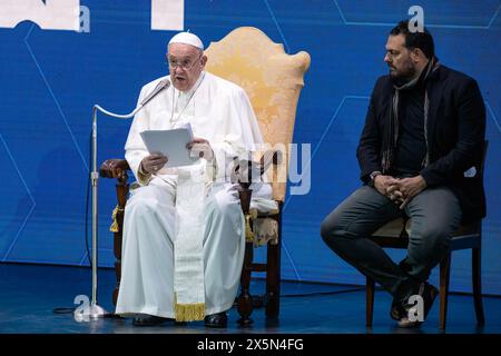 Rome, Italy. 10th May, 2024. Pope Francis delivers his speech during the Italian conference of the General State on Natality. Credit: SOPA Images Limited/Alamy Live News Stock Photo