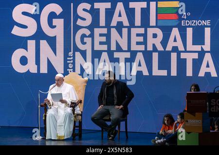 Rome, Italy. 10th May, 2024. Pope Francis delivers his speech during the Italian conference of the General State on Natality. (Photo by Stefano Costantino/SOPA Images/Sipa USA) Credit: Sipa USA/Alamy Live News Stock Photo