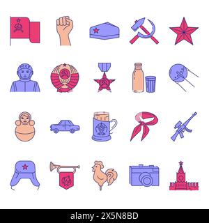 USSR icon set in line style. Communism symbols. Vector illustration ...