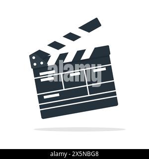 Black clapper board isolated on white background, flat vector illustration Stock Vector