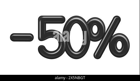 Fifty percent discount. Black 3d numbers and symbols isolated on white background. Vector illustration Stock Vector