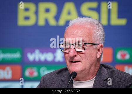 Rio De Janeiro, Brazil. 10th May, 2024. Dorival Junior, coach of the Brazilian national soccer team, speaks at a press conference. The coach announced the squad for the Copa America soccer championship, which will take place in the USA from June 20 to July 24, 2024. Credit: Joao Gabriel Alves/dpa/Alamy Live News Stock Photo