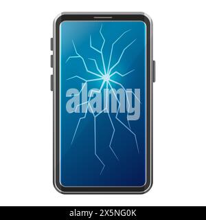 Broken smartphone touch screen, mobile phone repair service icon. Fix telephone glass display breaking. Cellphone or tablet device damaged. Vector Stock Vector