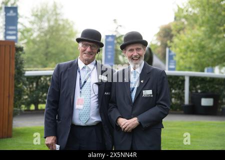 Ascot, Berkshire, UK. 10th May, 2024. Two very smart stewards at Ascot Racecourse at the Peroni Nastro Azzurro 0.0% Friday Raceday. Credit: Maureen McLean/Alamy Live News Stock Photo