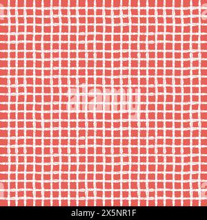 Vector hand drawn crayon checkered pattern. Grunge Doodle Plaid geometrical red white brush texture. pencil Crossing lines. Abstract pattern Stock Vector