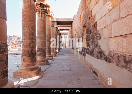 Ancient pillars mark a pathway at Philae Temple, Egypt Stock Photo