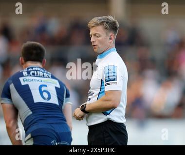 Salford, UK. 10th May, 2024. 10th May 2024; Salford Community Stadium, Salford, Lancashire, England; Gallagher Premiership Rugby, Sale Sharks versus Leicester Tigers; referee Christophe Ridley Credit: Action Plus Sports Images/Alamy Live News Stock Photo