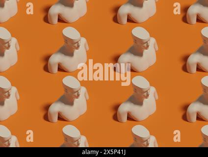 Seamless pattern of human busts with the skull cut out. 3d illustration. Stock Photo