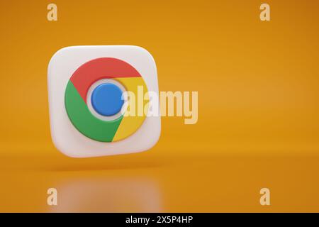 Buenos Aires, Argentina; May 5th 2024: Google Chrome logo in three dimensions with copy space. 3d illustration. Stock Photo