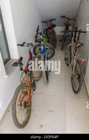 Inside the bicycle garage of an apartment block Stock Photo