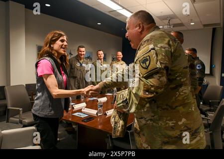 Eastover, United States. 05 May, 2024. U.S. Rep. Nancy Mace, left, meets with leaders of the 169th Fighter Wing, during a tour of McEntire Joint National Guard Base, May 5, 2024, in Eastover, South Carolina.  Credit: SSgt. Mackenzie Bacalzo/U.S Air Force/Alamy Live News Stock Photo