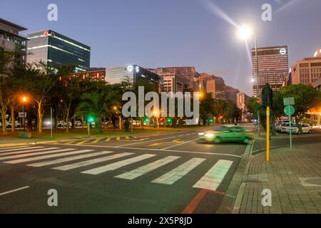 Cape town, South Africa, 12.03.2023, editorial streets of cape town at night, table mountain in the background Stock Photo