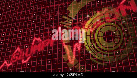 Image of red slumpflation text, graph and grid with scanner processing on black background Stock Photo