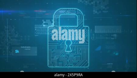 Image of data processing over padlock Stock Photo