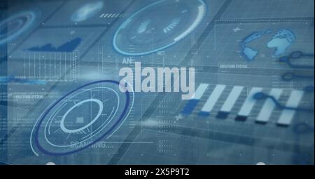 Image of data processing over blue background Stock Photo