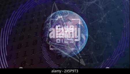 Image of network of connections with qr code and globe on white background Stock Photo