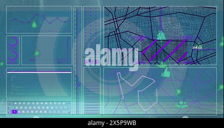 Image of data processing over blue background Stock Photo