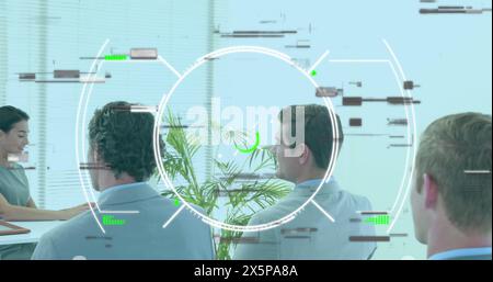 Image of scope scanning over diverse business people in office Stock Photo