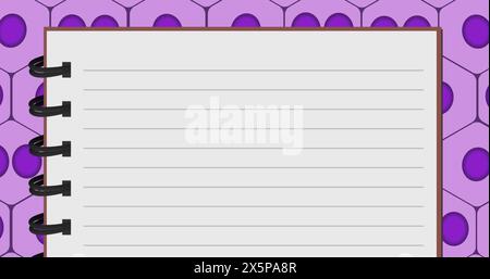 Image of notebook over shapes on purple background Stock Photo