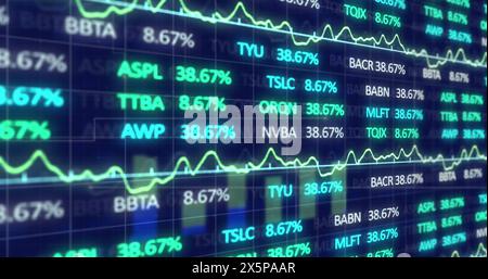 Image of data processing over blue background Stock Photo