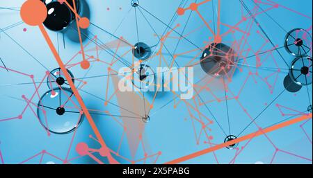 Image of dots forming geometric shapes over black abstract pattern in crystal balls Stock Photo