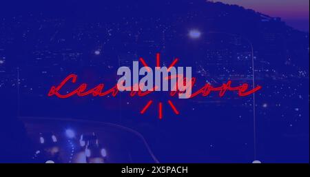 Image of learn more neon text banner against aerial view of night city traffic Stock Photo
