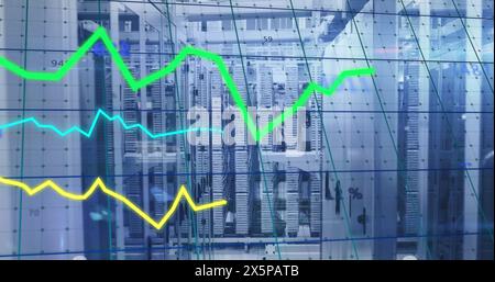 Image of multicolored graphs, computer language over data server systems Stock Photo